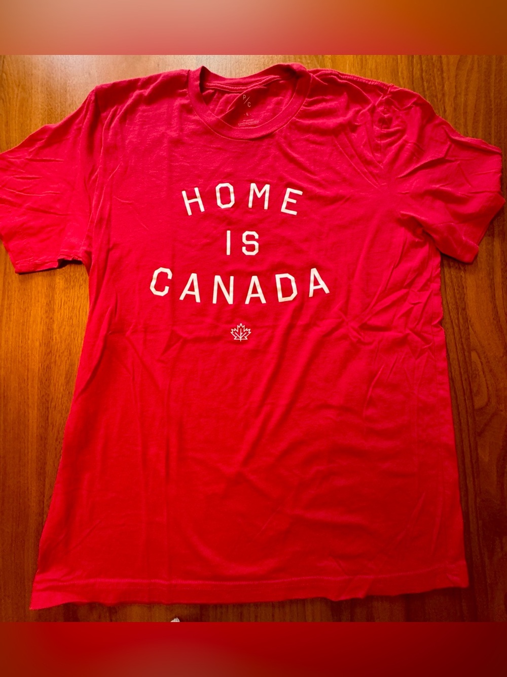 Peace Collective Cotton Crewneck Short-Sleeved Red T-Shirt HOME IS CANADA Size L